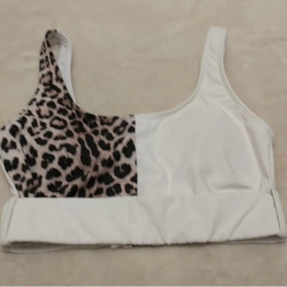 SHEIN Leopard and White Belted Bikini Top
